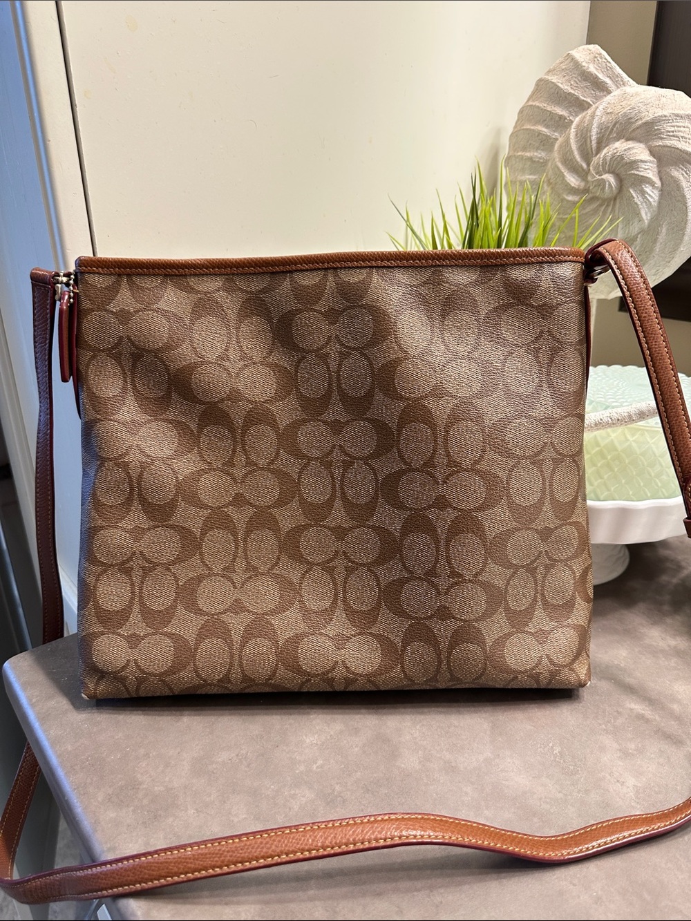 Coach Brown Signature Crossbody Bag with Leather Trim - Picture 4 of 4